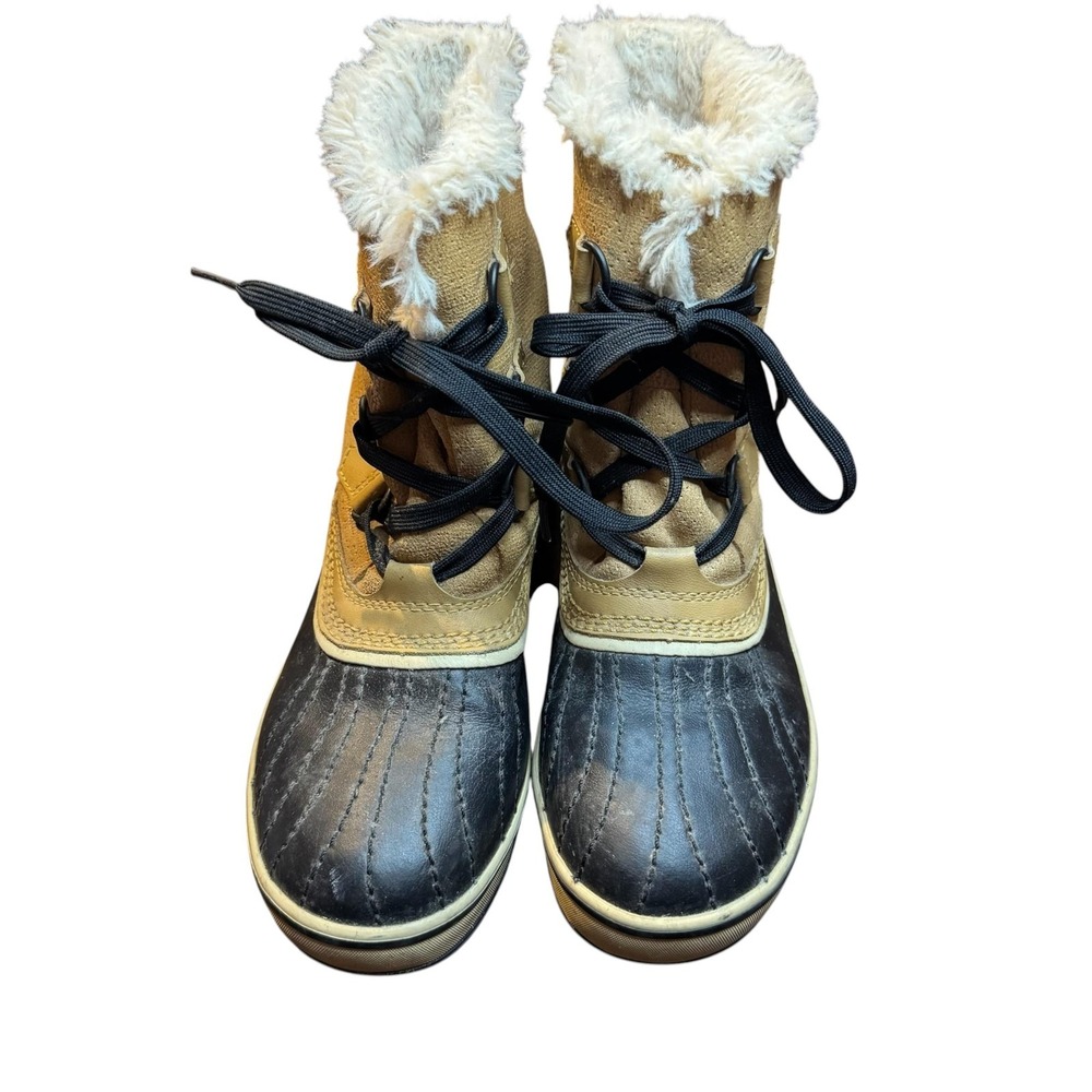 Sorel Boots Womens Size 7 Brown Leather Waterproof Faux Fur Snow Ankle Boots